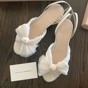 Loeffler Randall Dahlia Pleated Bow Heel w. Ankle Strap in Pearl White 7
